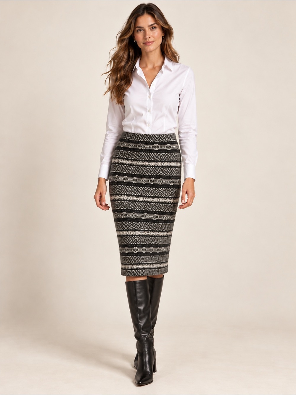 Lauren Ralph Lauren Wool Cashmere Fair Isle Knit Midi Skirt Size L